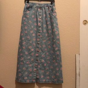 Denim floral maxi skirt